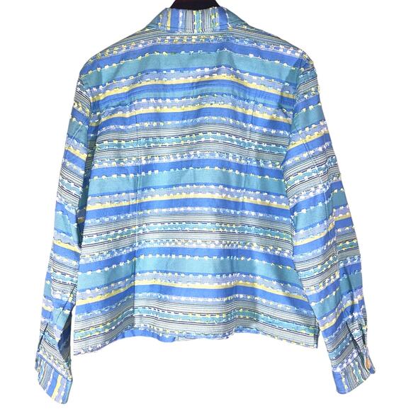 Coldwater Creek Button Front Unlined Blue & Yellow Striped Jacket XL - Picture 3 of 9